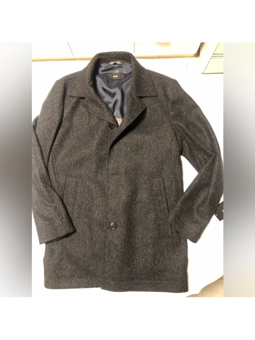 New!  Boss Dark navy/grey Wool Blend Overcoat